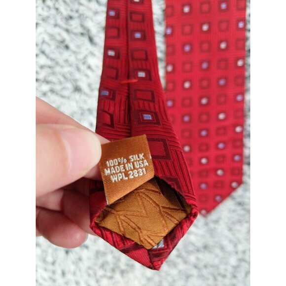 MICHAEL MICHAEL KORS 100% Silk Tie Red Stripe Geometric Square Classic - Picture 5 of 9